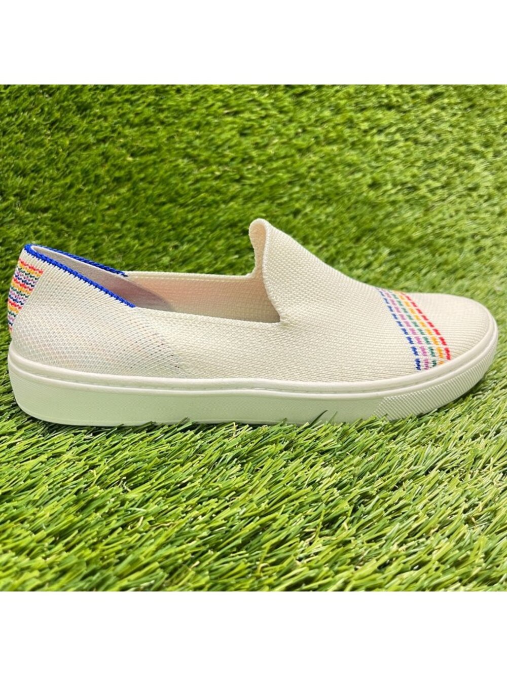 Rothy's The Kids Girls Size 3Y Ivory Blue Red Casual Classic Slip On Flats Shoes